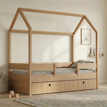 Casakids Kiddy Natural Παιδικό Κρεβάτι Montessori 3 σε 1 με Αφαιρούμενη Σκεπή 90cm